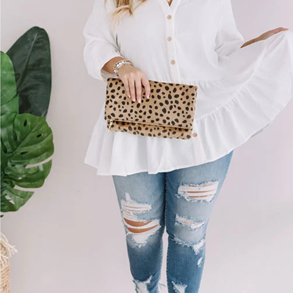 Entro White Button-Down Ruffle Blouse - image 1